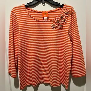 Hearts of Palm Orange and white stripe top Large